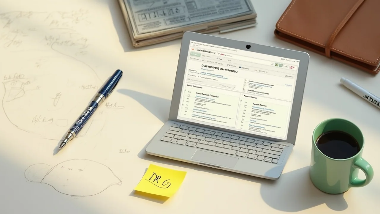 Search ranking dashboard on laptop showing Perplexity citations, handwritten 'DR 0' on yellow sticky note