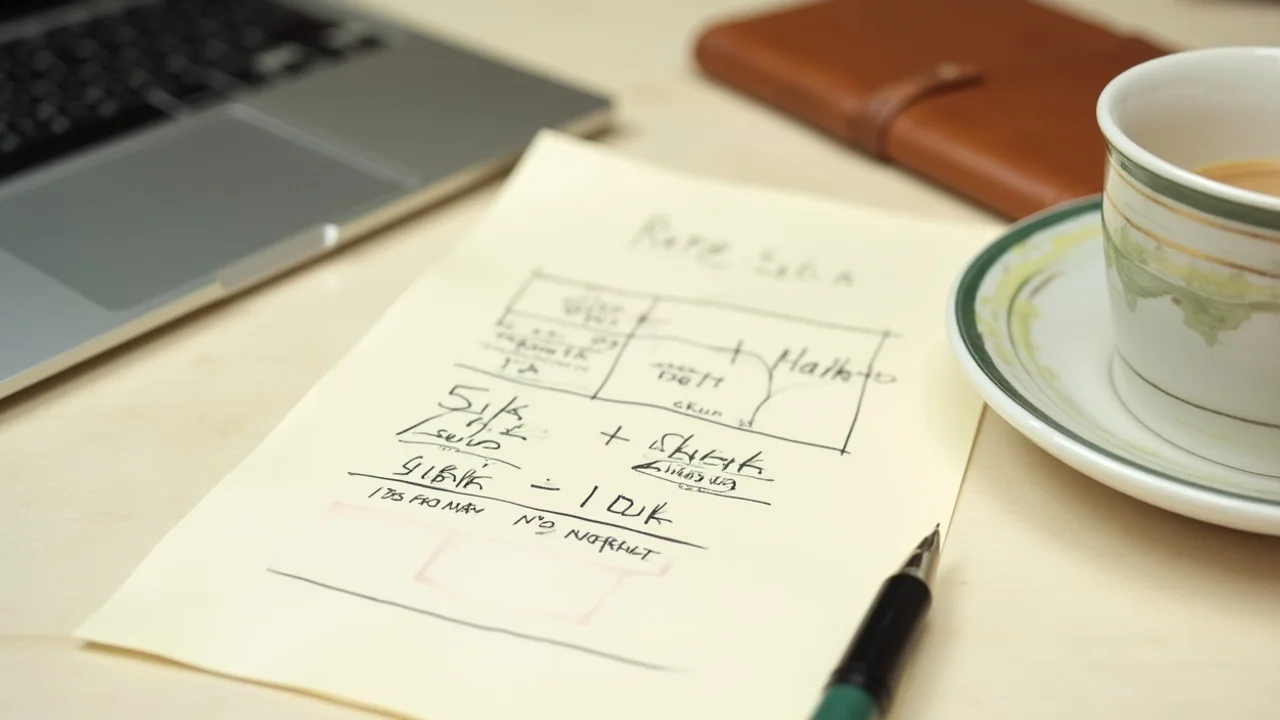 Rate card sketched on cream paper with formula '5K subs = $200 / 10K = $500' visible