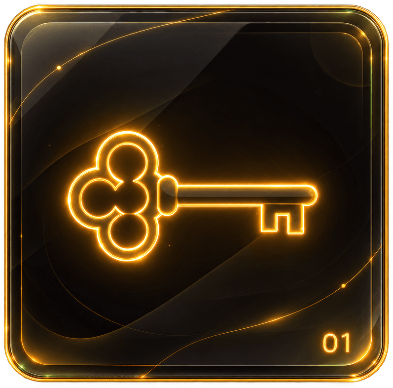 Move 01: a dark glass tile with a key drawn in gold light