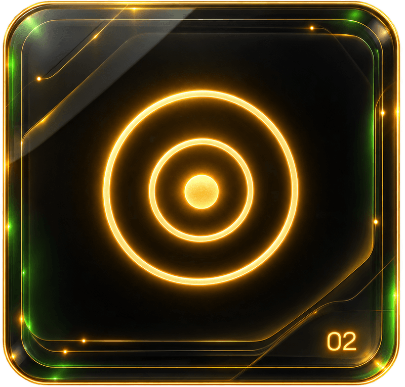 Move 02: a dark glass tile with a target drawn in gold light