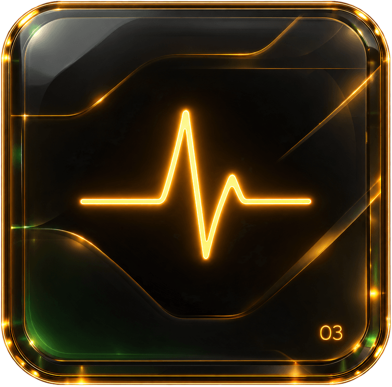 Move 03: a dark glass tile with a pulse line drawn in gold light