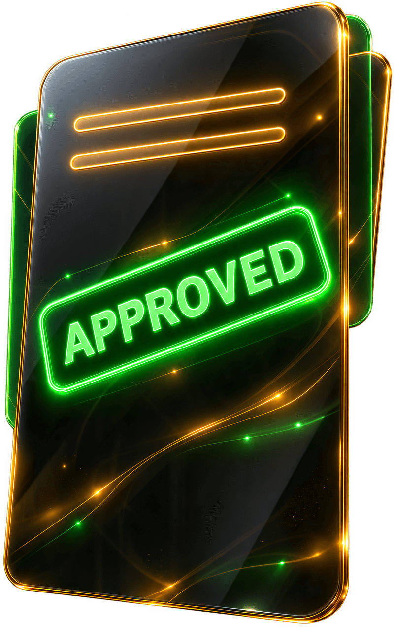 A glass pane stamped Approved in green light