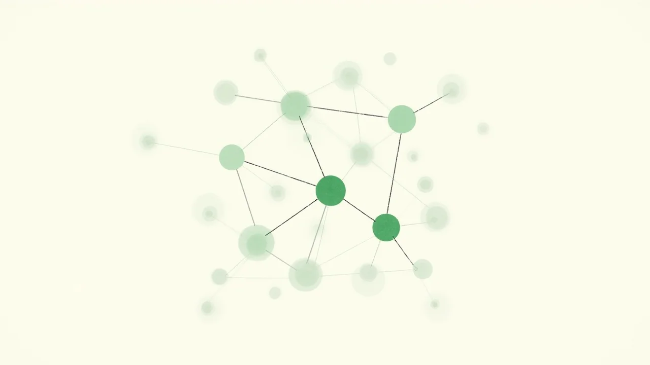 Abstract illustration of an interconnected skills network — minimalist geometric nodes on an off-white background